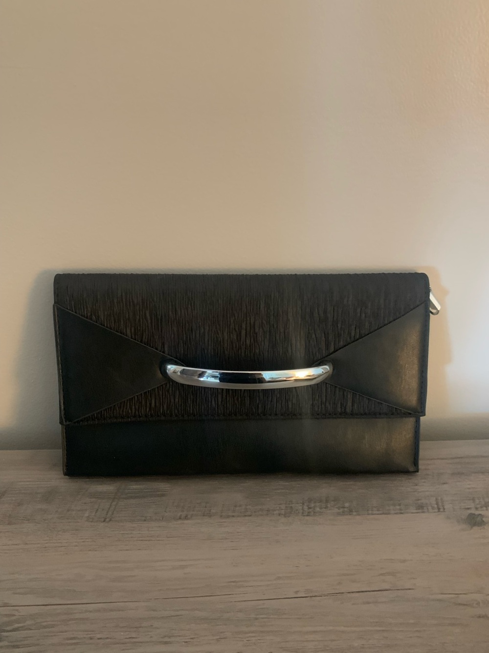 Black Envelope Clutch with Silver Accent